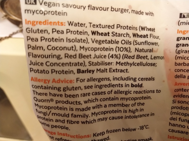 Quorn Ultimate Vegan Burgers ingredient list
